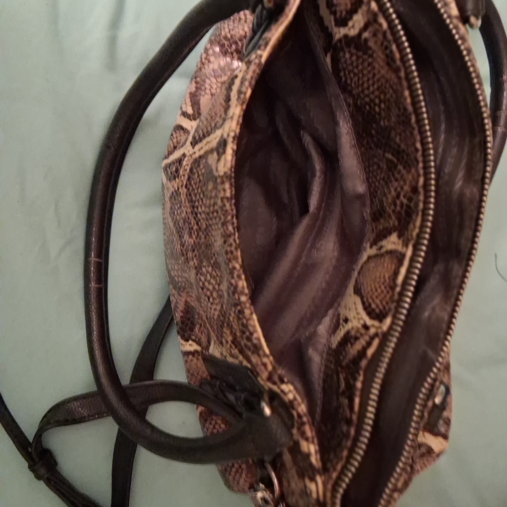 Python-Texture Shoulder Bag In Brown And Black - image 3